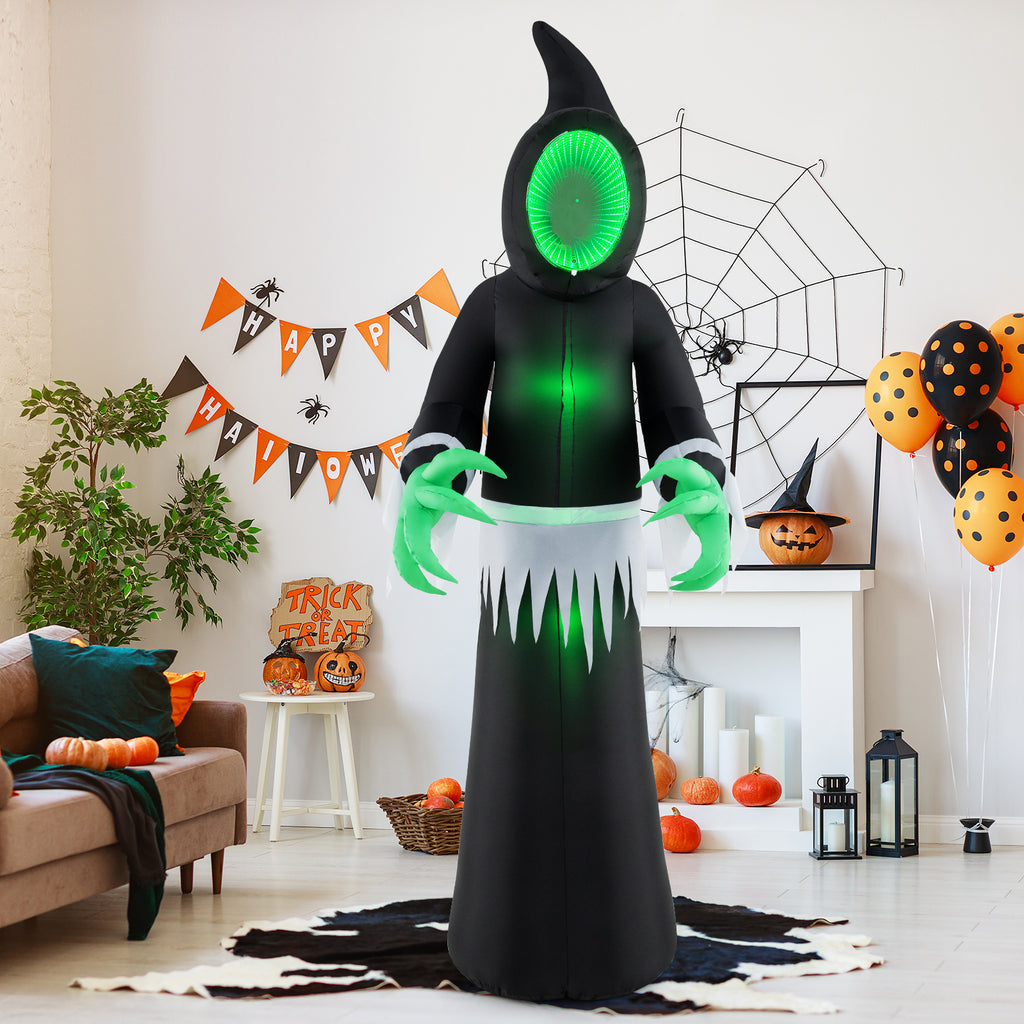 Giant 8ft Halloween Inflatable Ghost with Mirror Face & LED Lights - Outdoor Decor