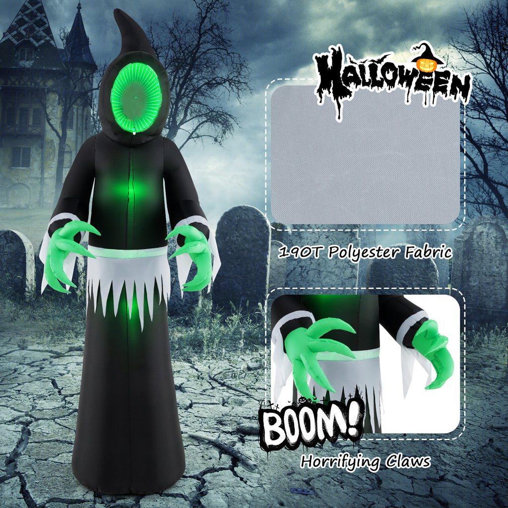 Giant 8ft Halloween Inflatable Ghost with Mirror Face & LED Lights - Outdoor Decor