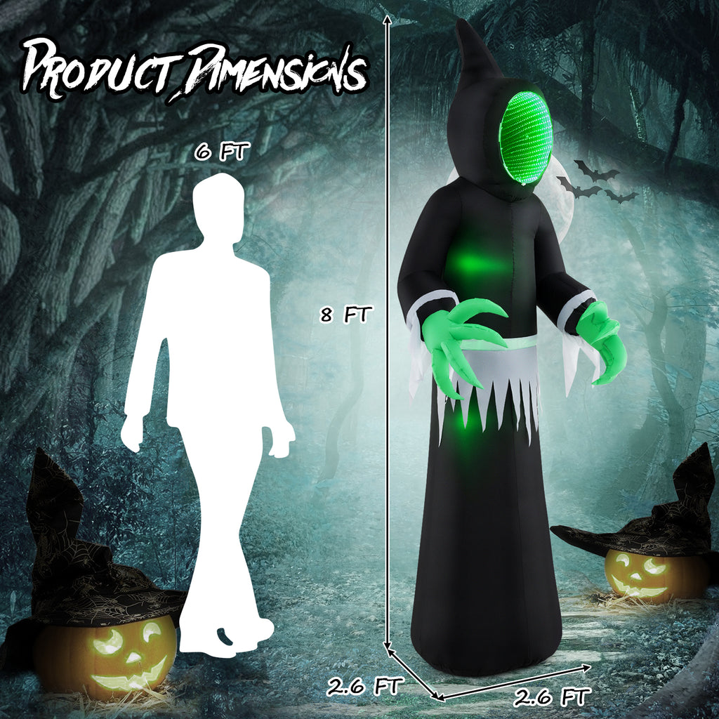 Giant 8ft Halloween Inflatable Ghost with Mirror Face & LED Lights - Outdoor Decor