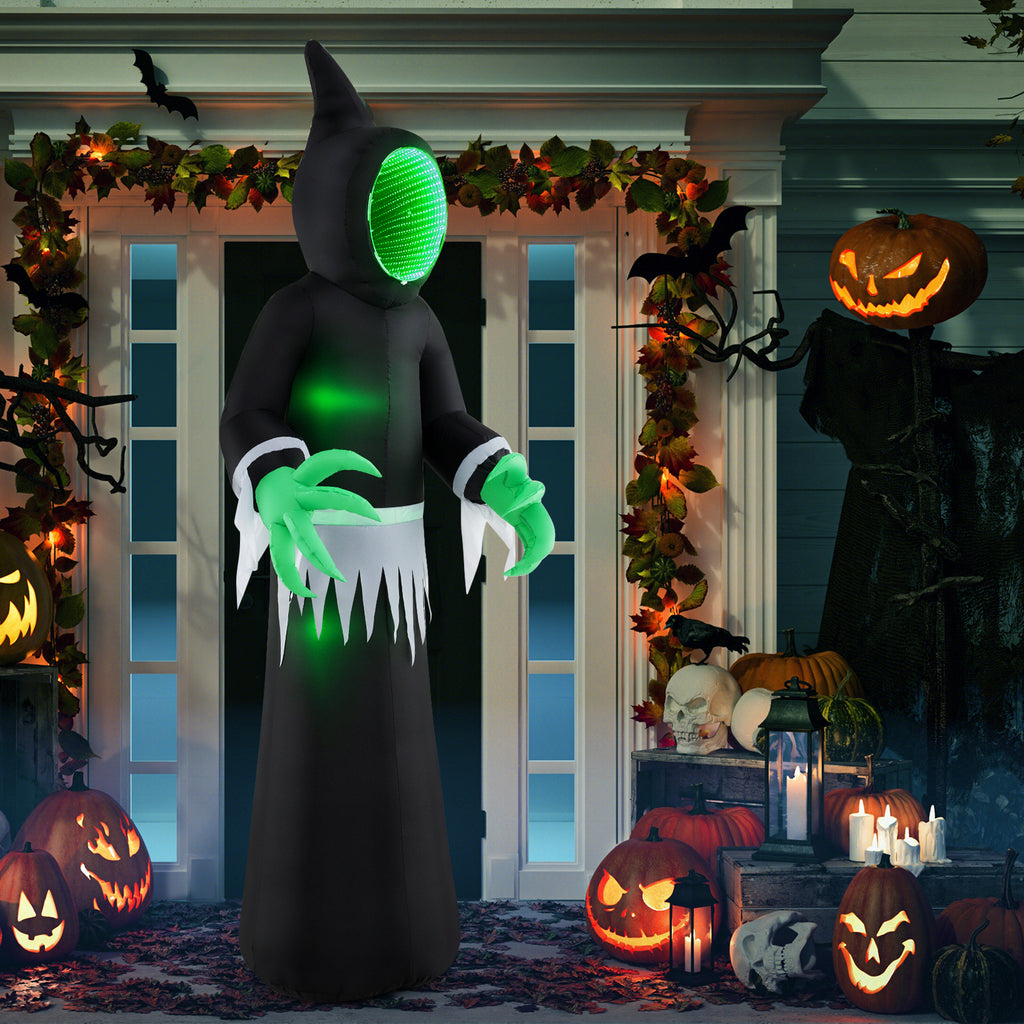 Giant 8ft Halloween Inflatable Ghost with Mirror Face & LED Lights - Outdoor Decor