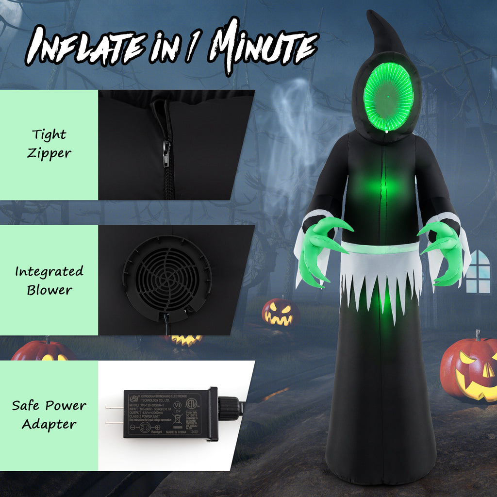 Giant 8ft Halloween Inflatable Ghost with Mirror Face & LED Lights - Outdoor Decor