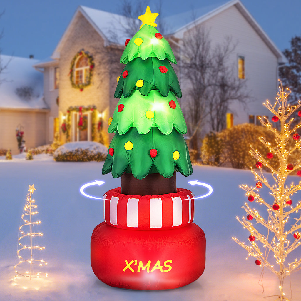 Inflatable Rotating Xmas Tree with LED Lights & Water Bags for Indoor Outdoor Decor