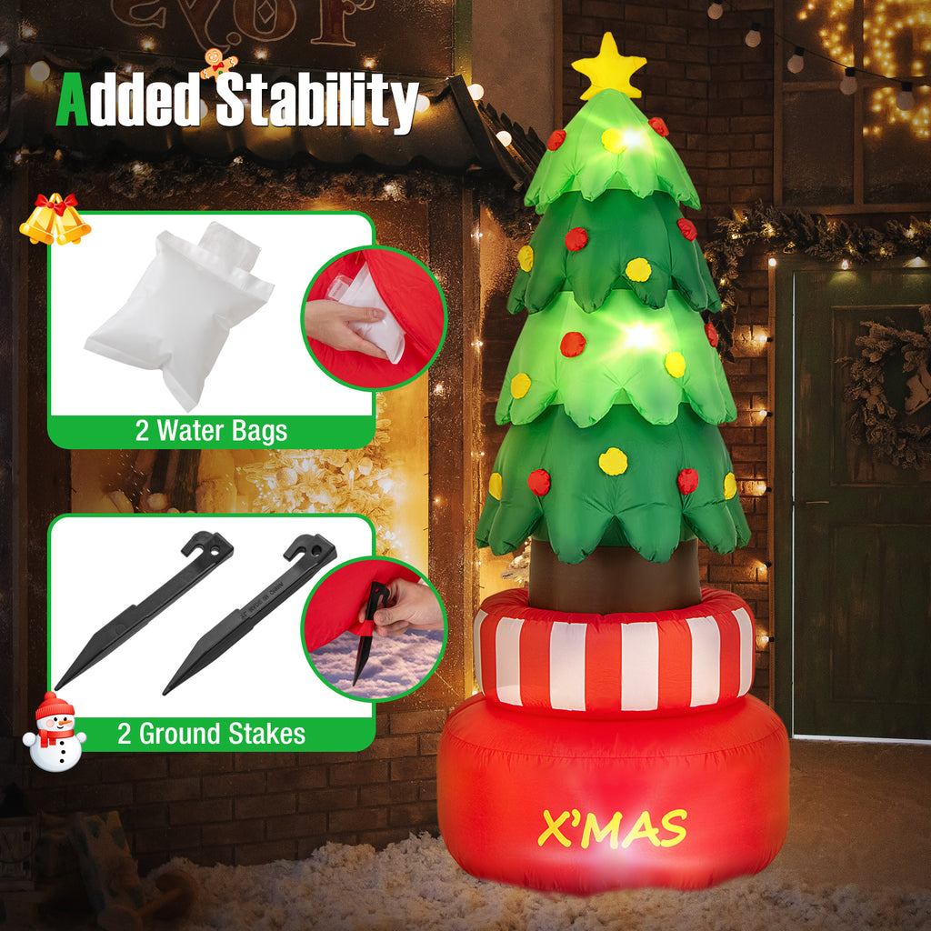Inflatable Rotating Xmas Tree with LED Lights & Water Bags for Indoor Outdoor Decor