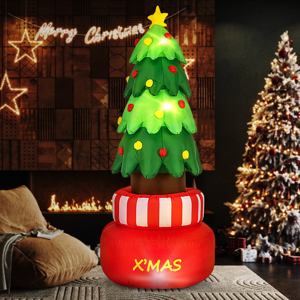 Inflatable Rotating Xmas Tree with LED Lights & Water Bags for Indoor Outdoor Decor