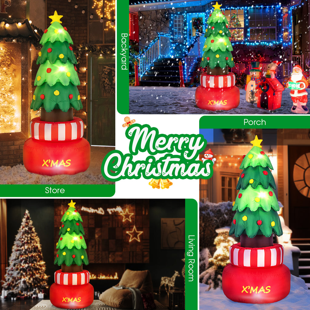 Inflatable Rotating Xmas Tree with LED Lights & Water Bags for Indoor Outdoor Decor