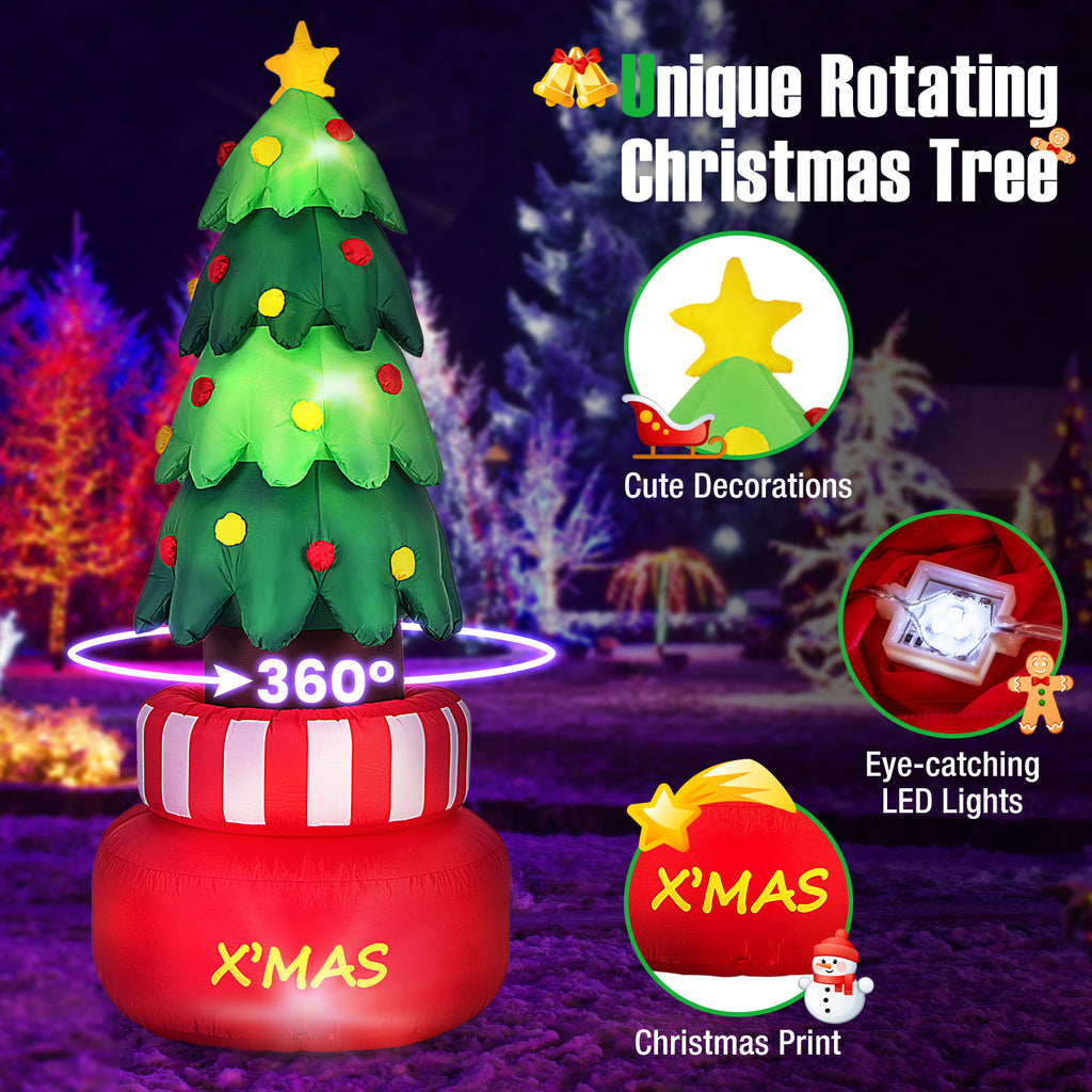 Inflatable Rotating Xmas Tree with LED Lights & Water Bags for Indoor Outdoor Decor