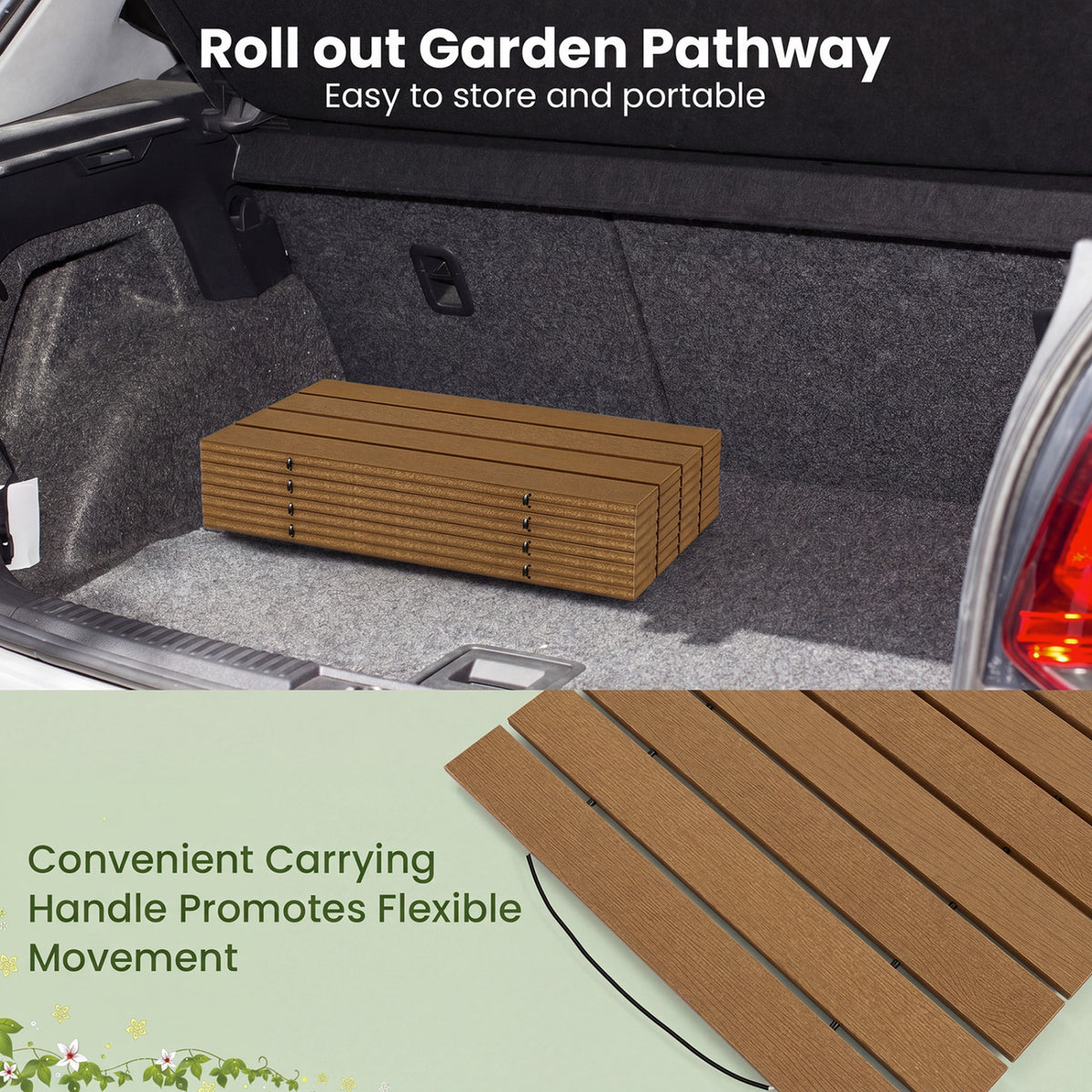 Brown 8ft Outdoor Pathway Roll-Out Patio Boardwalk - Foldable, Anti-Slip, Durable