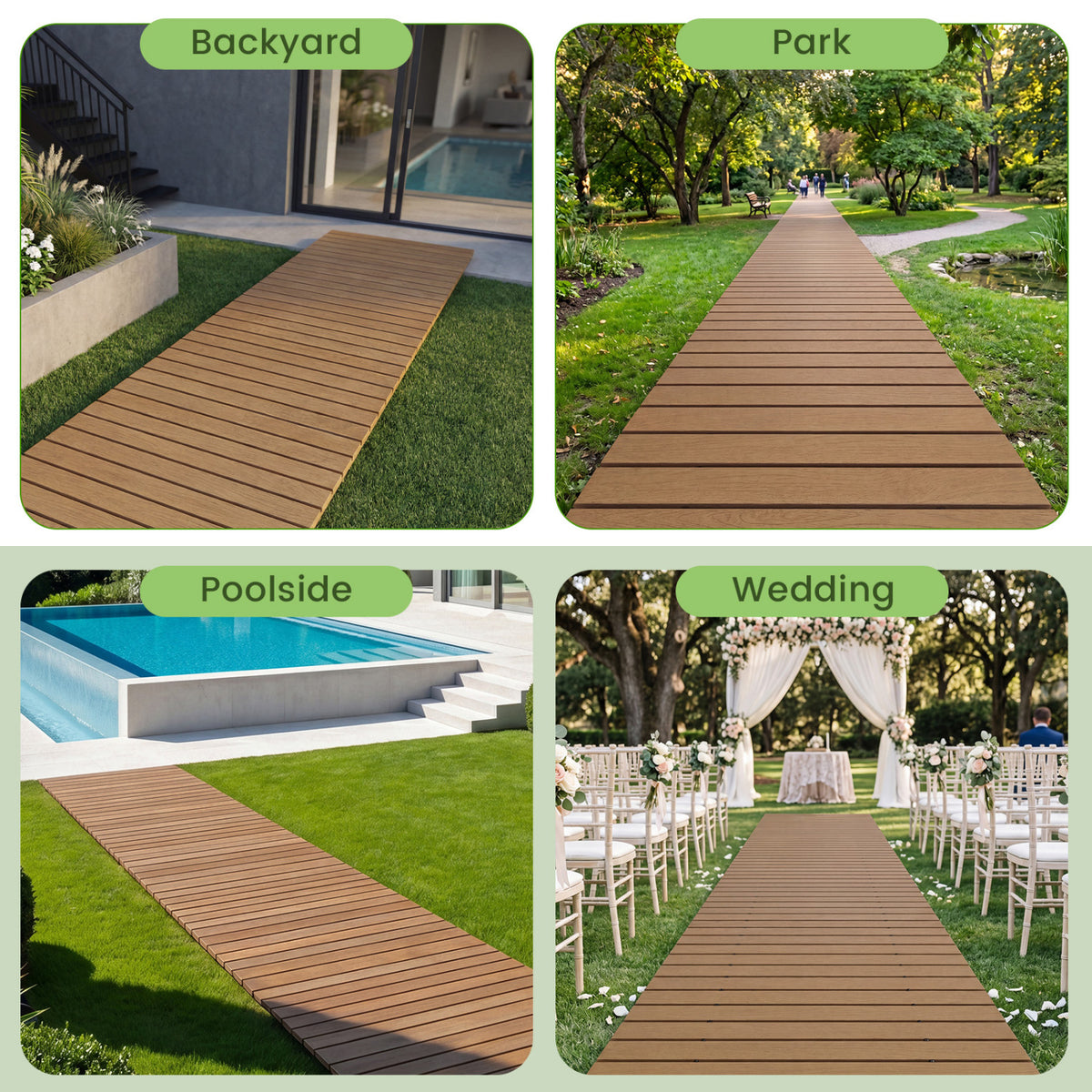 Brown 8ft Outdoor Pathway Roll-Out Patio Boardwalk - Foldable, Anti-Slip, Durable