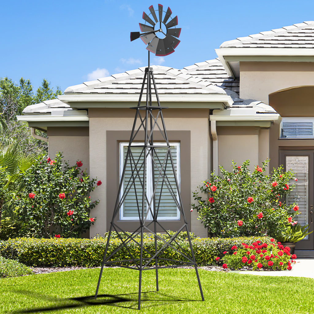 Gray 8 Feet Windmill Metal Wind Wheel Weather Resistant Yard Decor