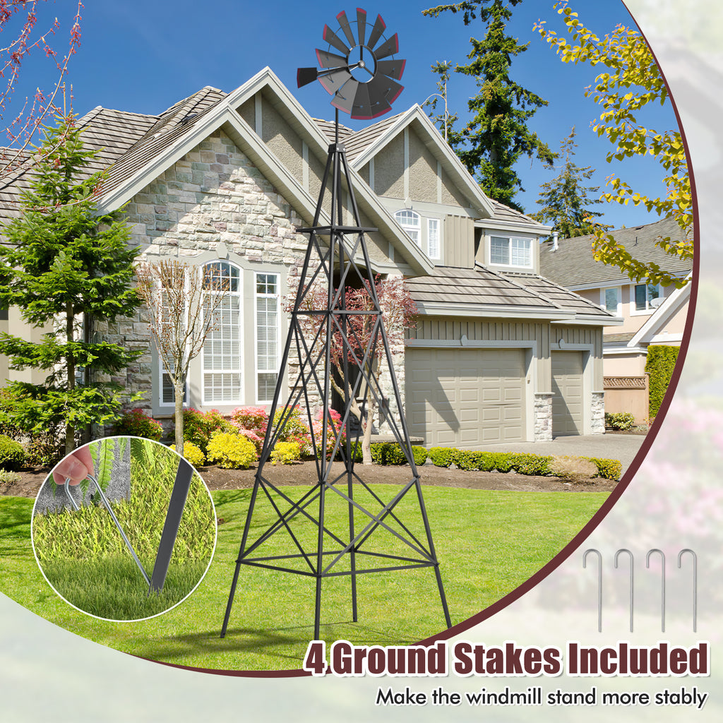 Gray 8 Feet Windmill Metal Wind Wheel Weather Resistant Yard Decor