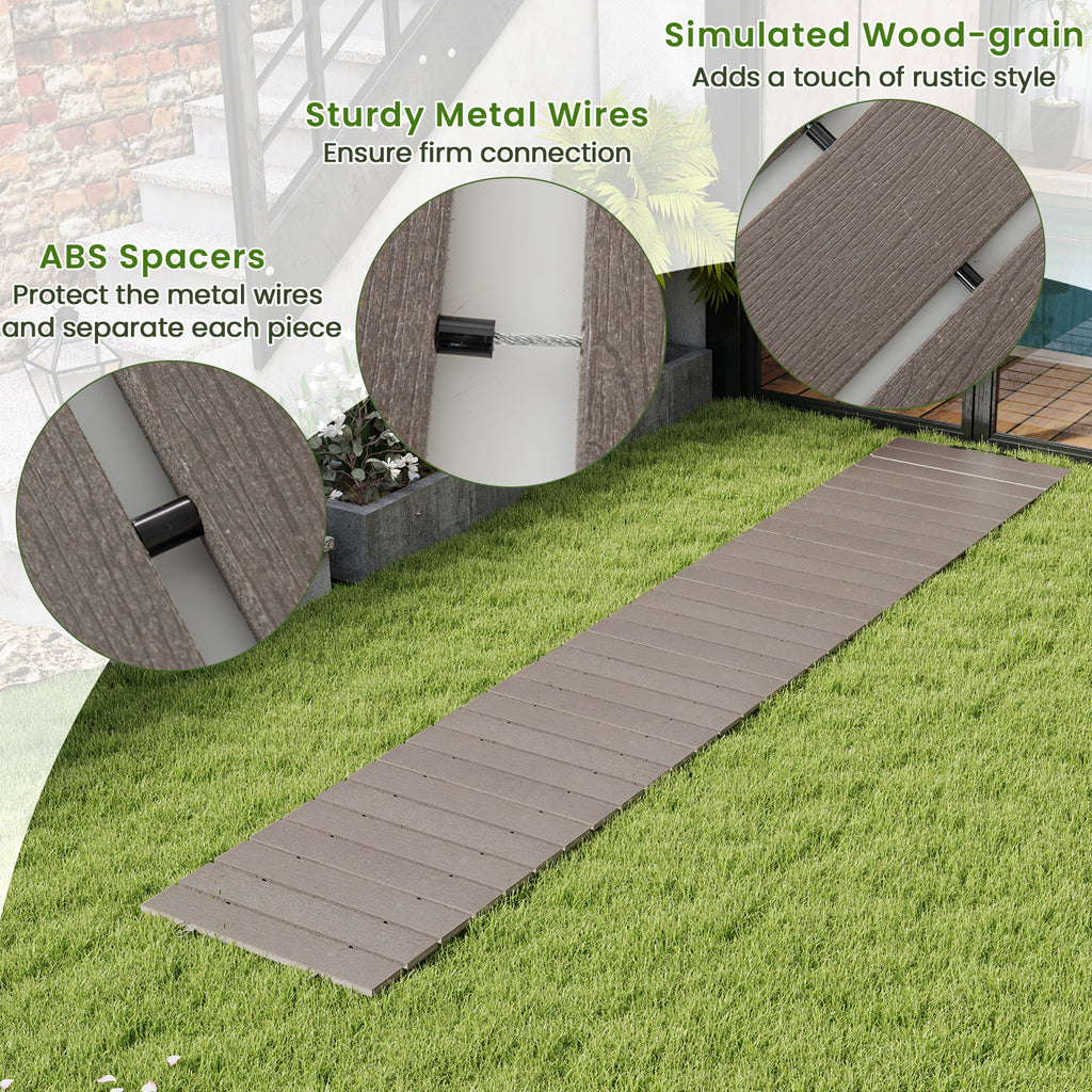8 Ft Outdoor Garden Pathway Walkway with Metal Wire Connection - Rustic Style, Weatherproof HDPE, Portable, S - S
