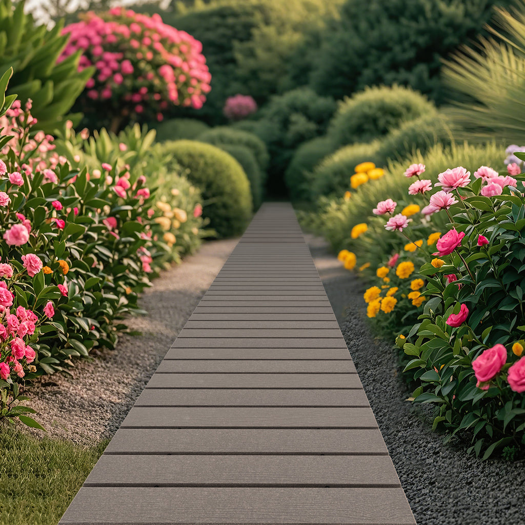 8 Ft Outdoor Garden Pathway Walkway with Metal Wire Connection - Rustic Style, Weatherproof HDPE, Portable, S - S
