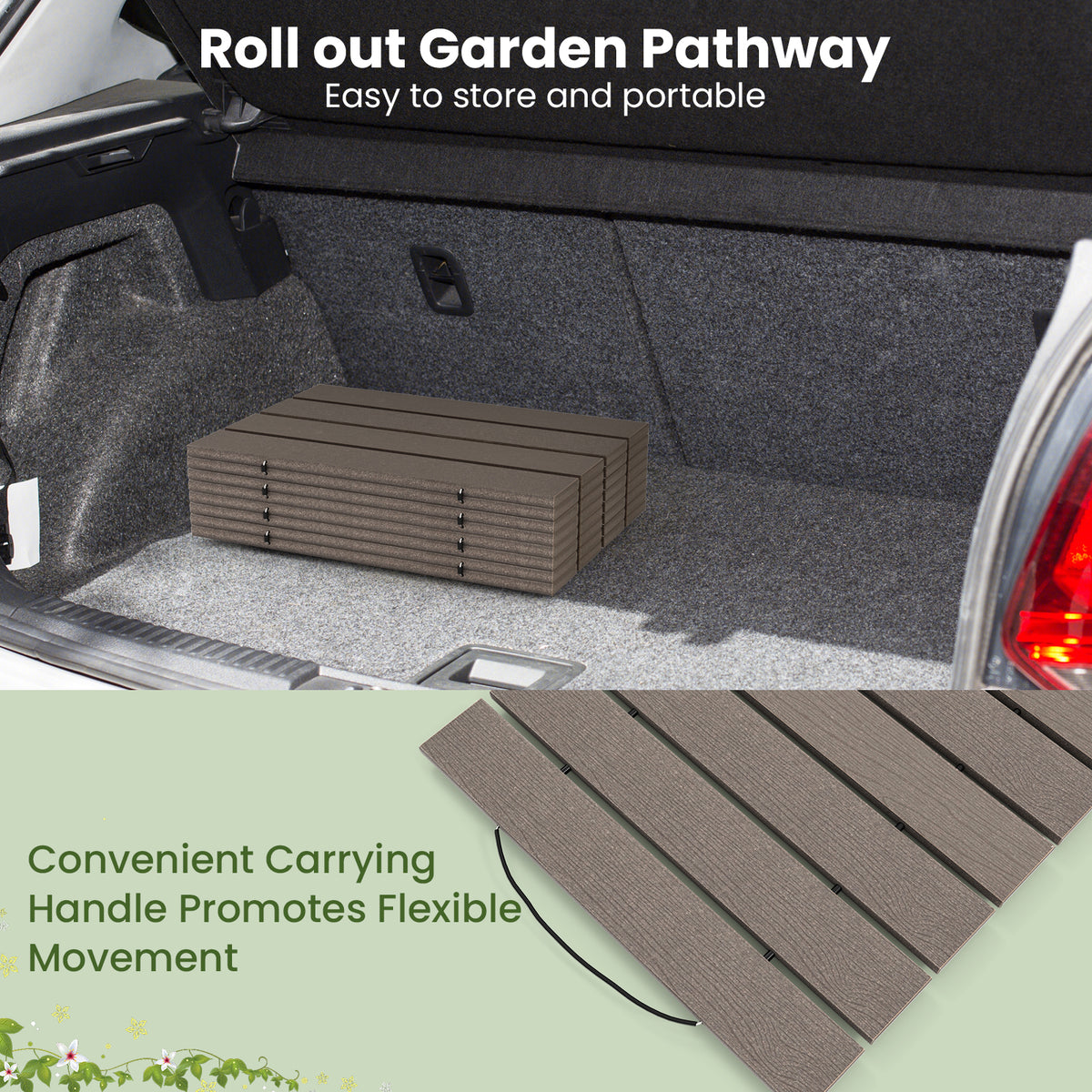 8 Ft Outdoor Garden Pathway Walkway with Metal Wire Connection - Rustic Style, Weatherproof HDPE, Portable, S - S