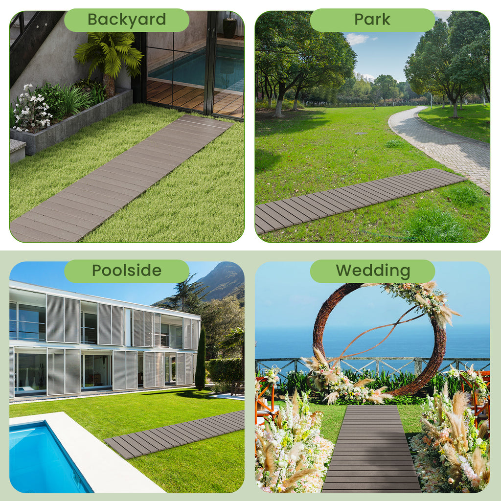 8 Ft Outdoor Garden Pathway Walkway with Metal Wire Connection - Rustic Style, Weatherproof HDPE, Portable, S - S