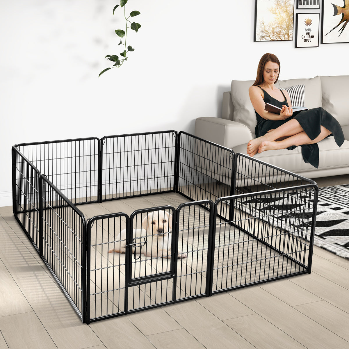 8-Panel Pet Fence 24/32/40 Inch Height with Safety Lock Bolt Metal Stakes - Indoor Outdoor