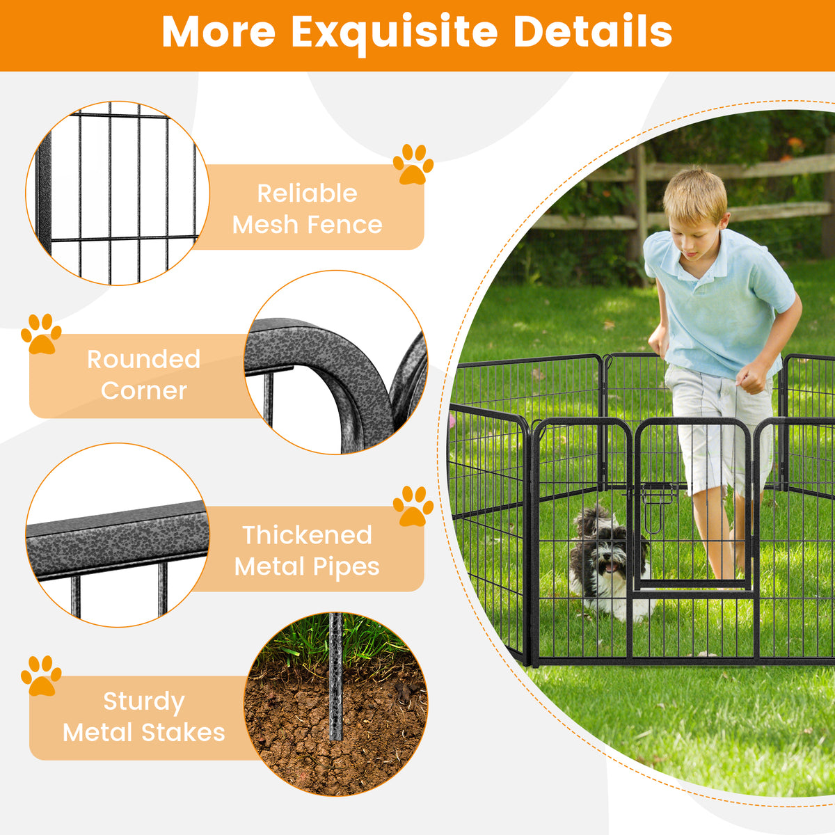 8-Panel Pet Fence 24/32/40 Inch Height with Safety Lock Bolt Metal Stakes - Indoor Outdoor