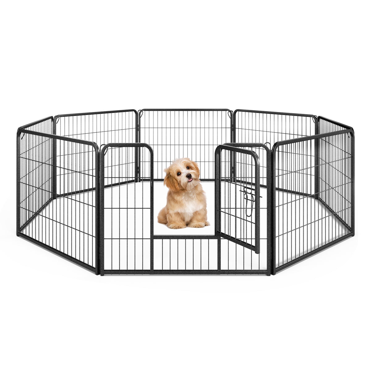 8-Panel Pet Fence 24/32/40 Inch Height with Safety Lock Bolt Metal Stakes - Indoor Outdoor