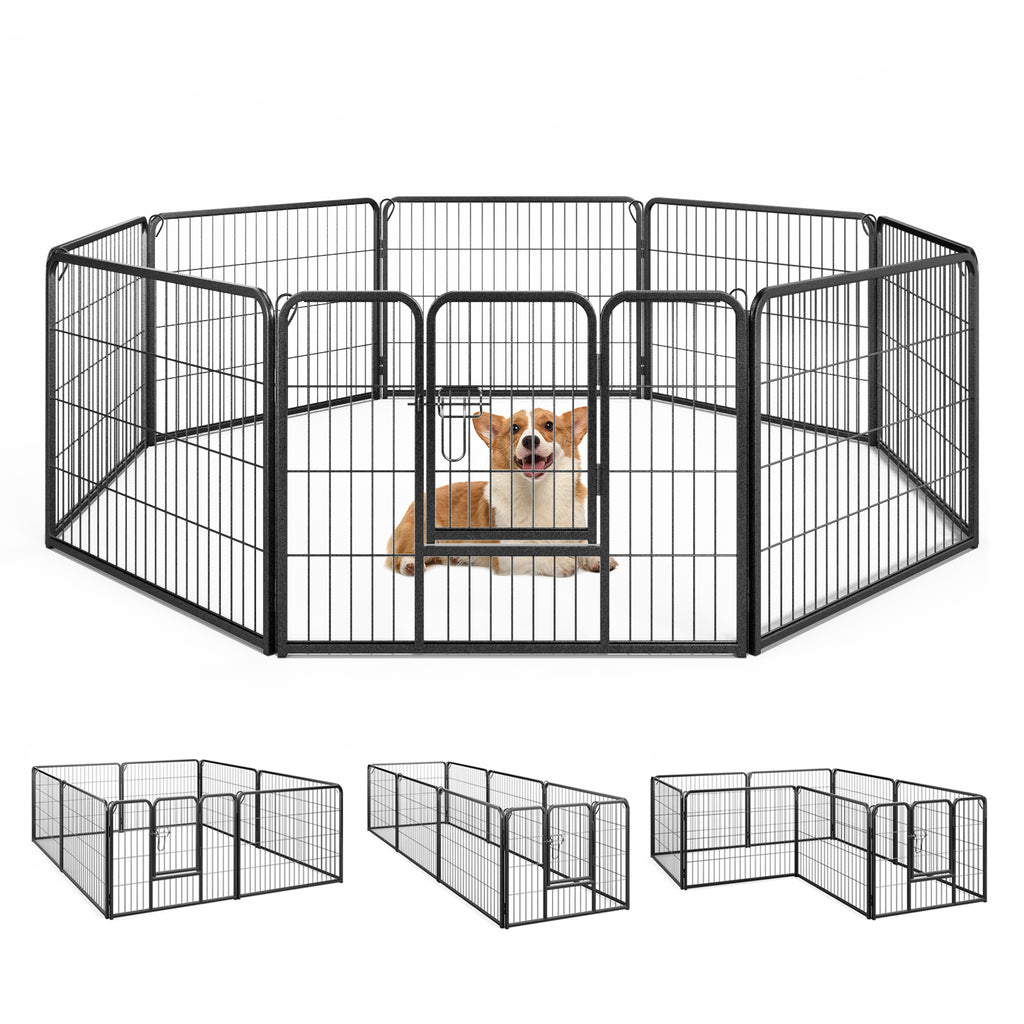 8-Panel Pet Fence 24/32/40 Inch Height with Safety Lock Bolt Metal Stakes - Indoor Outdoor