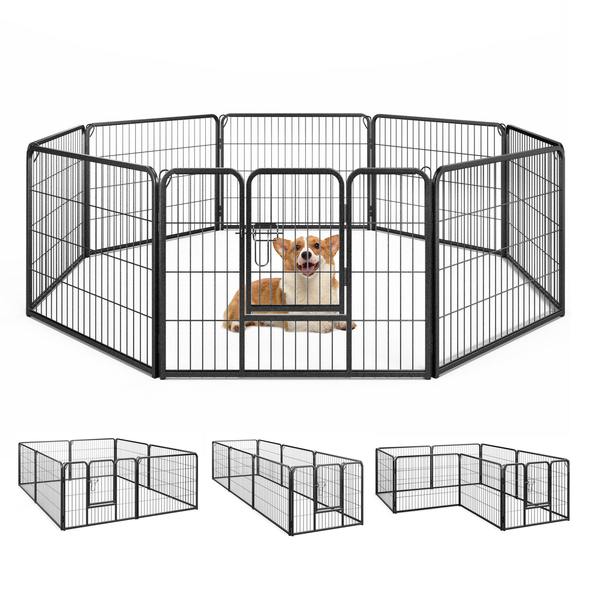 8-Panel Pet Fence 24/32/40 Inch Height with Safety Lock Bolt Metal Stakes - Indoor Outdoor