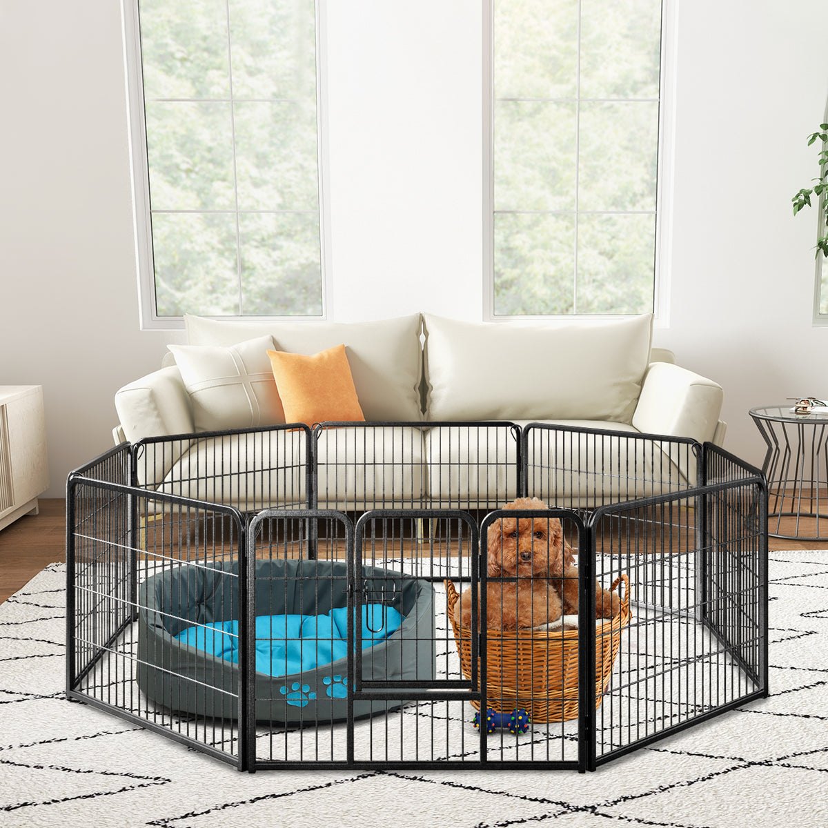 8-Panel Pet Fence 24/32/40 Inch Height with Safety Lock Bolt Metal Stakes - Indoor Outdoor