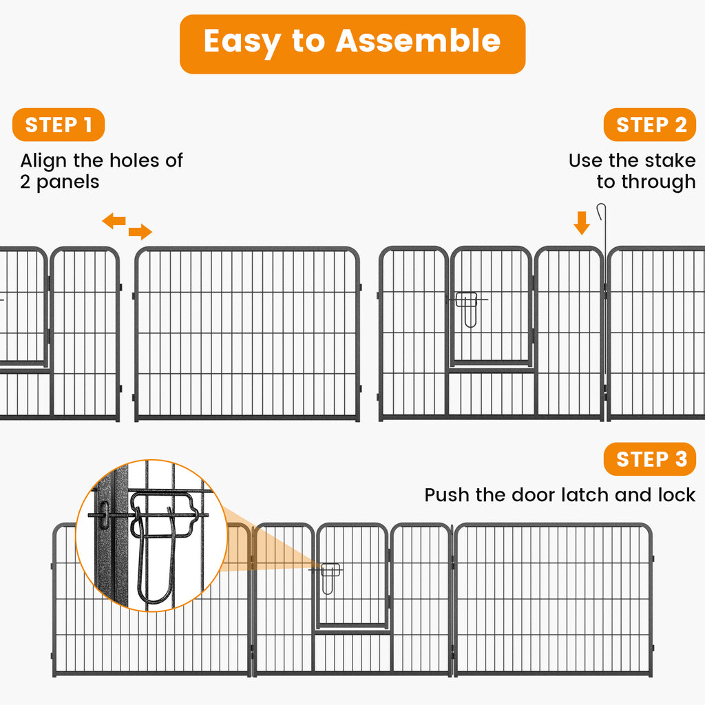8-Panel Pet Fence 24/32/40 Inch Height with Safety Lock Bolt Metal Stakes - Indoor Outdoor