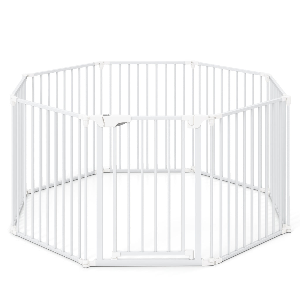 8-Panel Extra Wide Baby Gate with Locking Door - White, Adjustable & Auto-Close