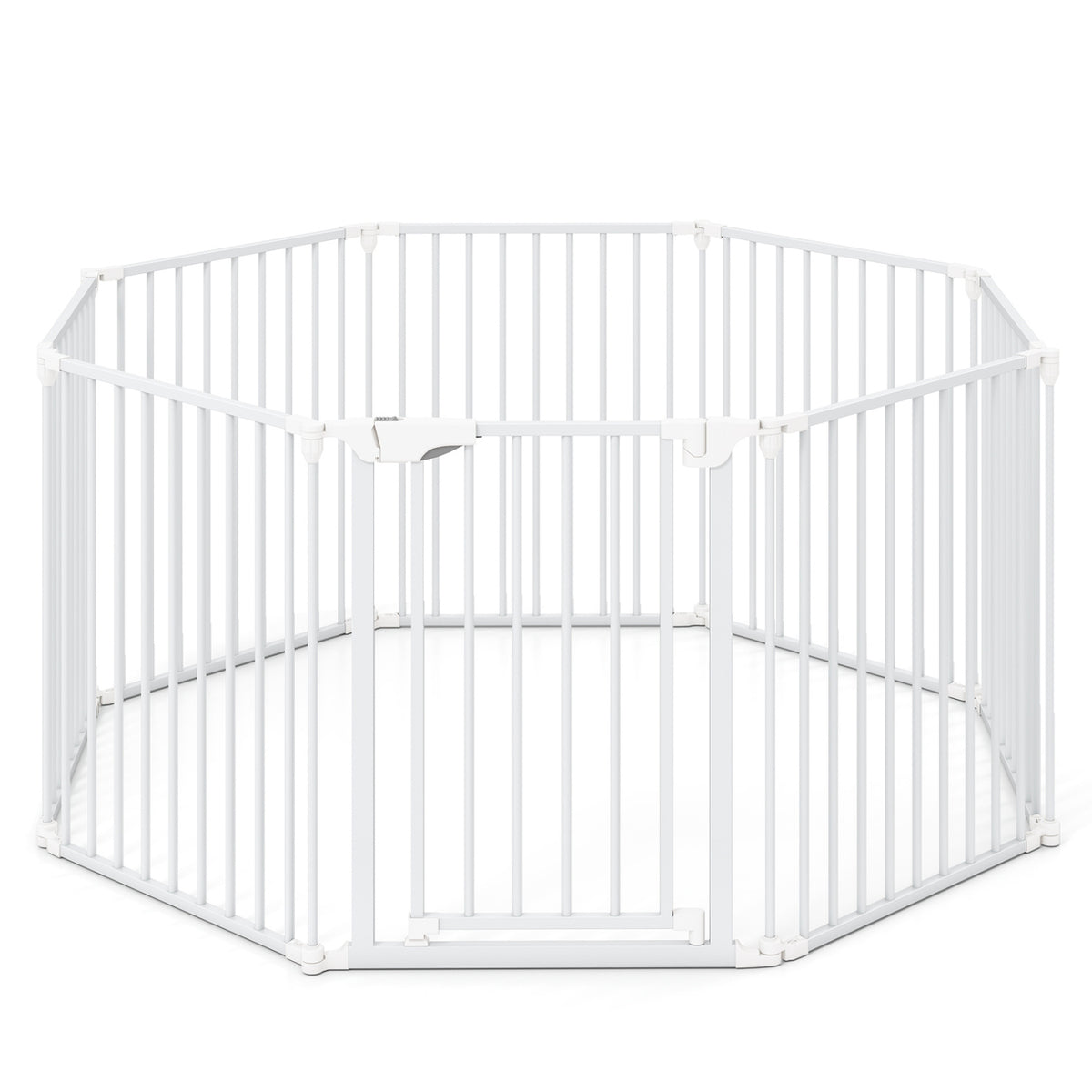 8-Panel Extra Wide Baby Gate with Locking Door - White, Adjustable & Auto-Close