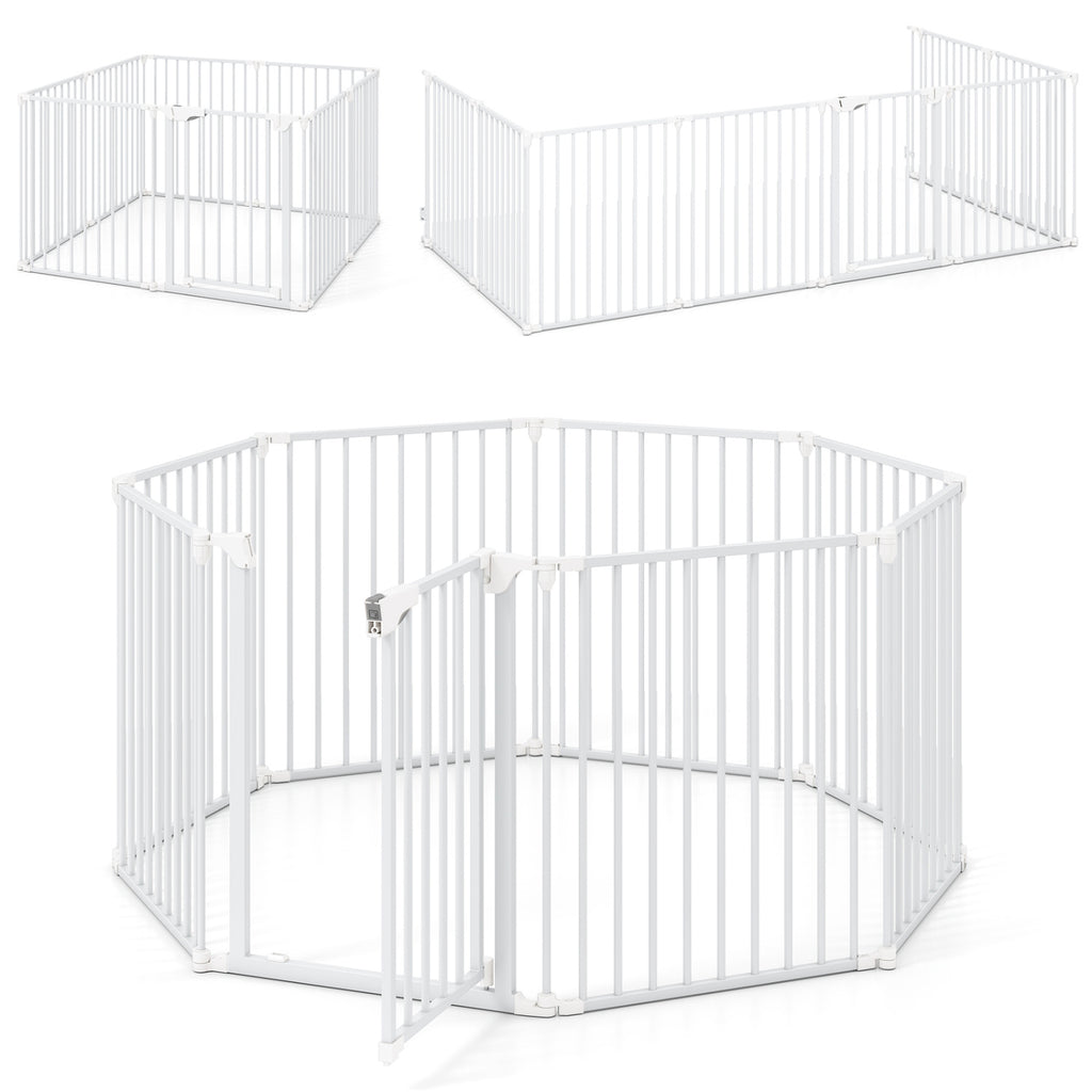 8-Panel Extra Wide Baby Gate with Locking Door - White, Adjustable & Auto-Close