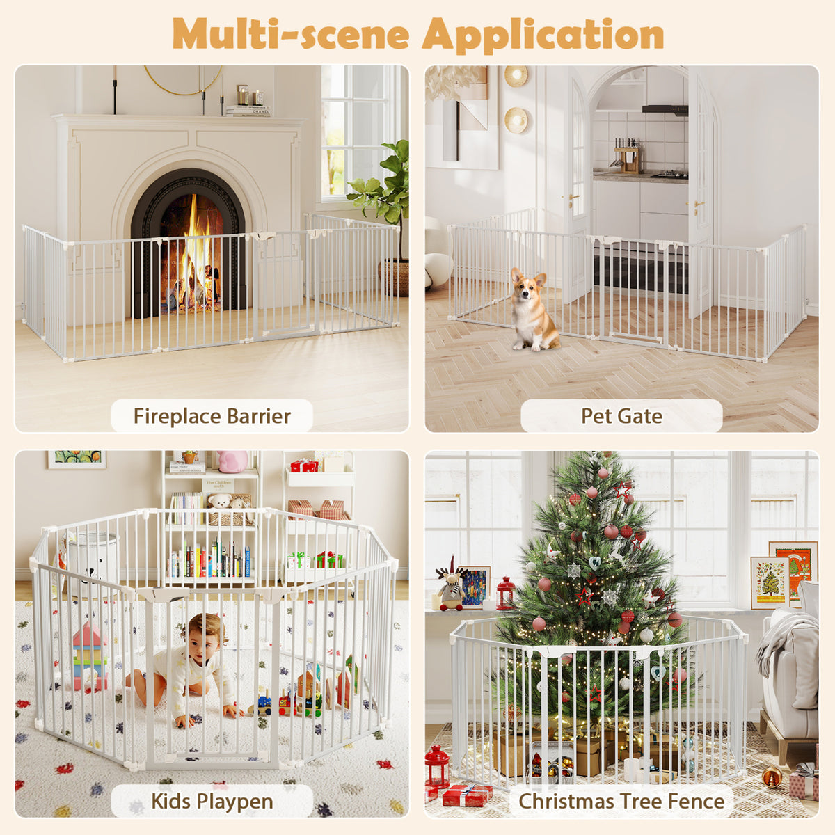 8-Panel Extra Wide Baby Gate with Locking Door - White, Adjustable & Auto-Close