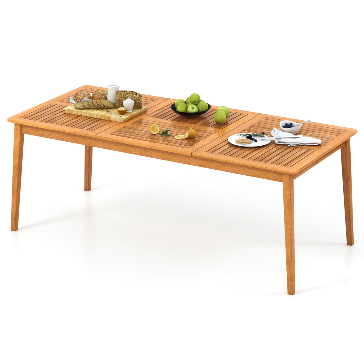 8-Person Acacia Wood Outdoor Dining Table with Umbrella Hole – 80" x 35"
