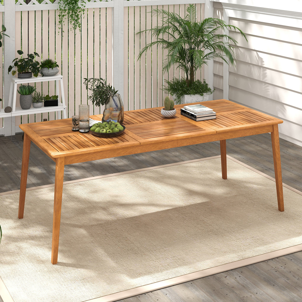 8-Person Acacia Wood Outdoor Dining Table with Umbrella Hole – 80" x 35"