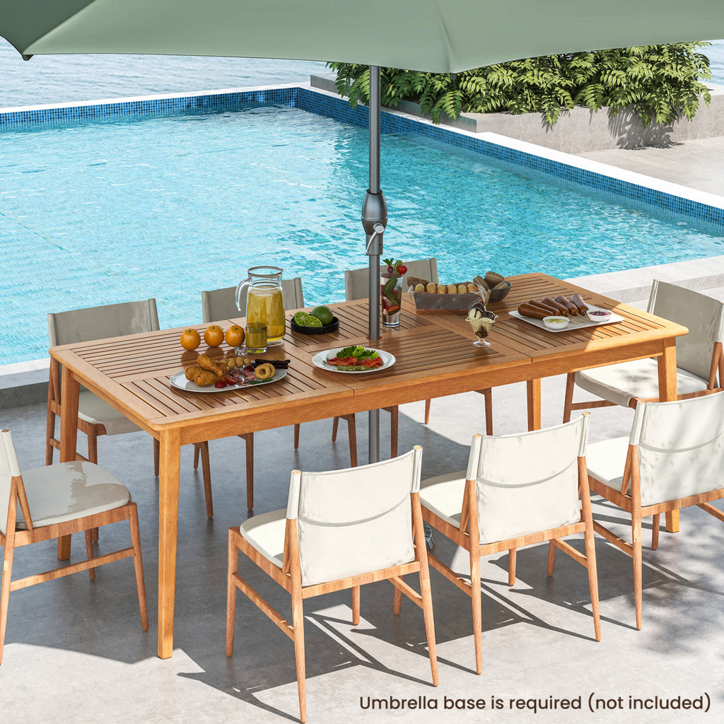 8-Person Acacia Wood Outdoor Dining Table with Umbrella Hole – 80" x 35"