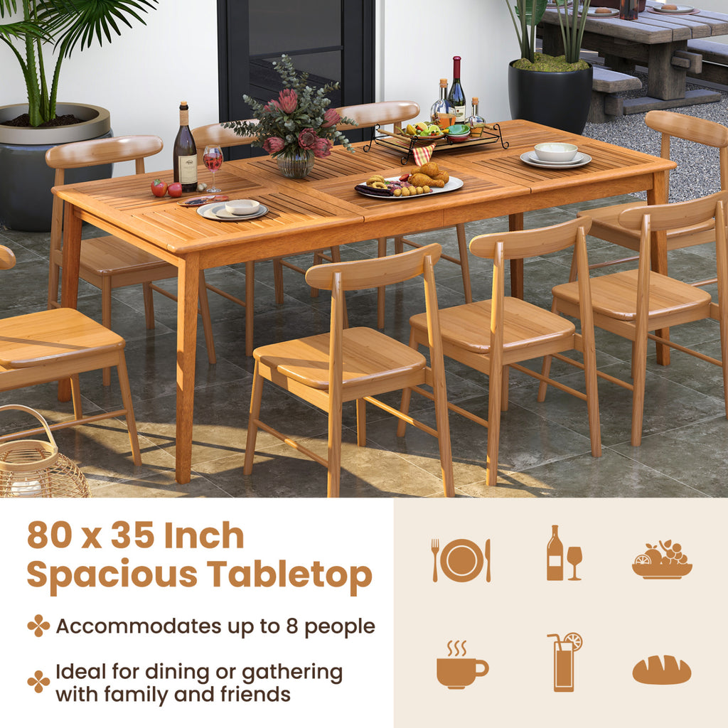 8-Person Acacia Wood Outdoor Dining Table with Umbrella Hole – 80" x 35"