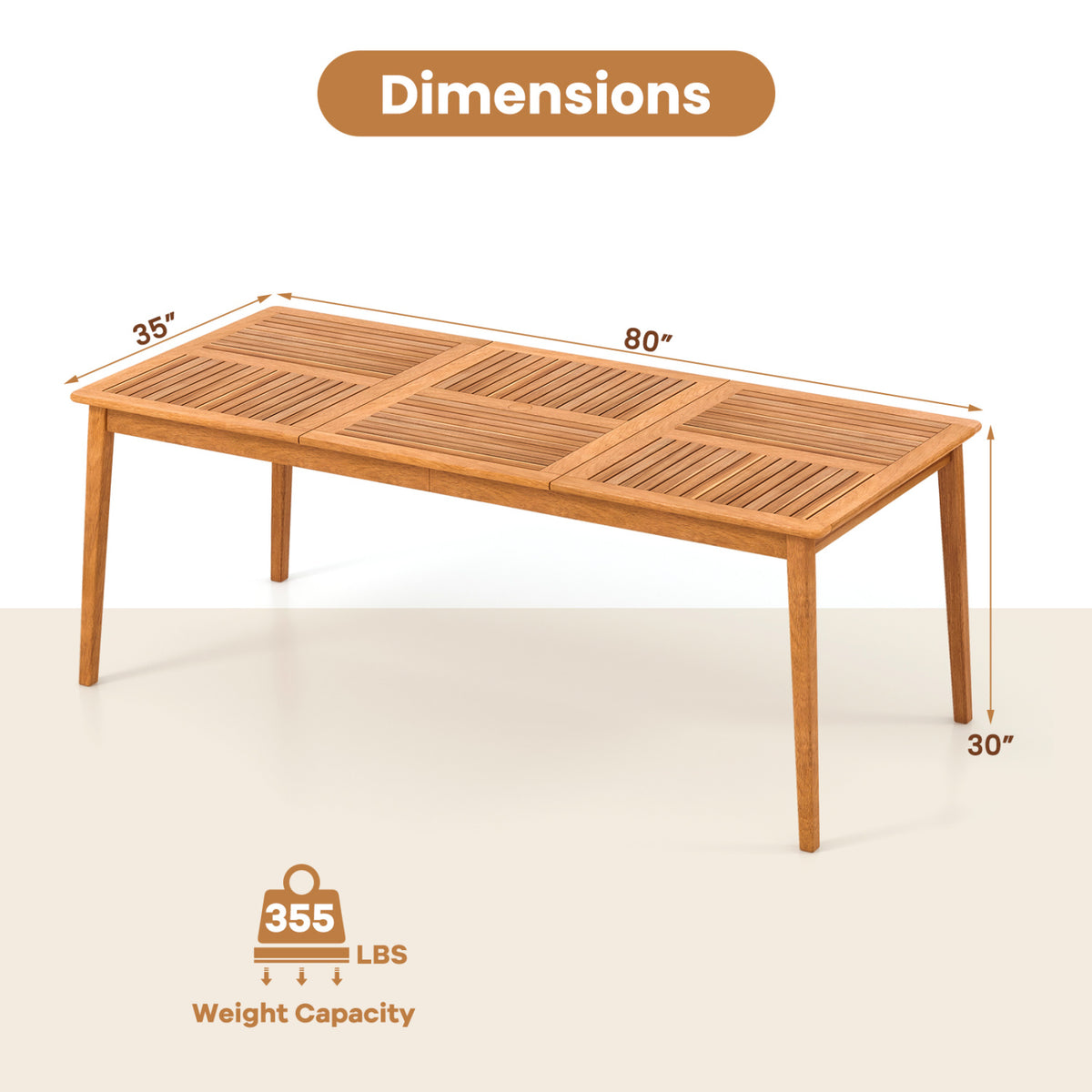 8-Person Acacia Wood Outdoor Dining Table with Umbrella Hole – 80" x 35"