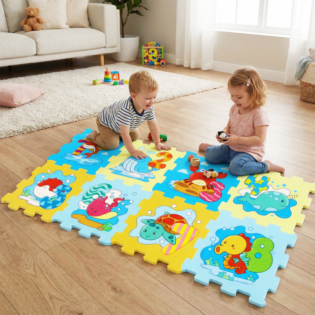 Interlocking Baby Play Mat with Animals and Numbers - Style 2, 8 Pieces