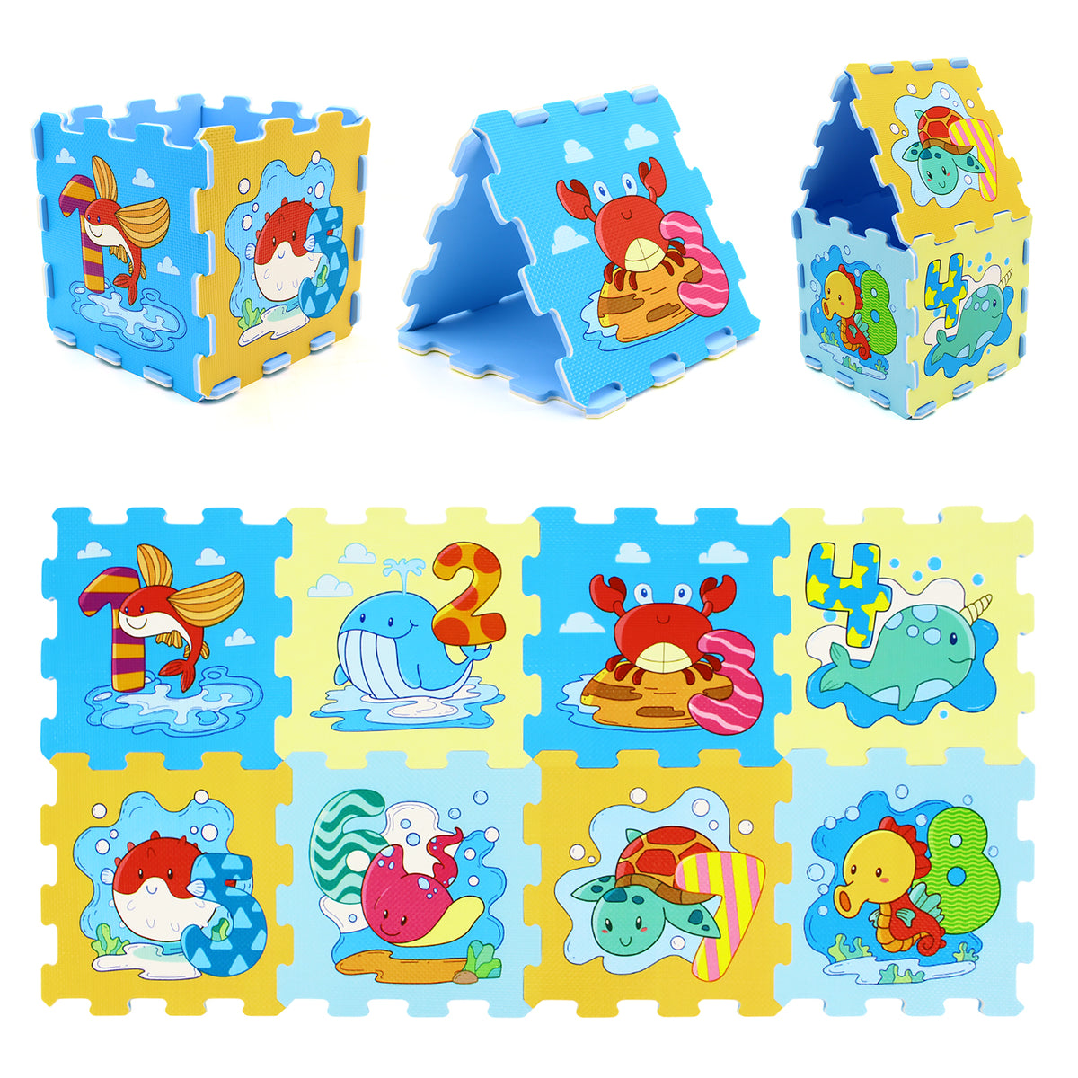 Interlocking Baby Play Mat with Animals and Numbers - Style 2, 8 Pieces