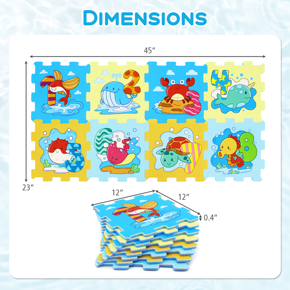 Interlocking Baby Play Mat with Animals and Numbers - Style 2, 8 Pieces