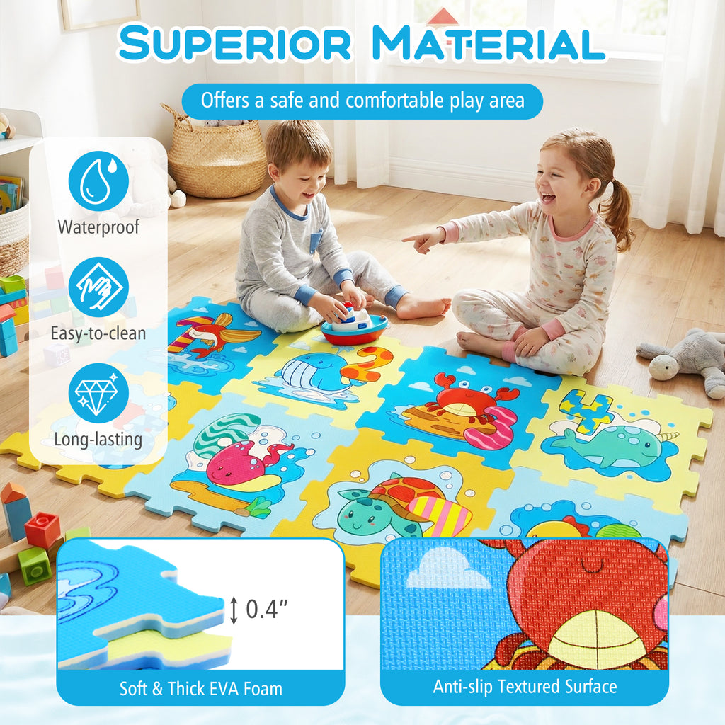 Interlocking Baby Play Mat with Animals and Numbers - Style 2, 8 Pieces
