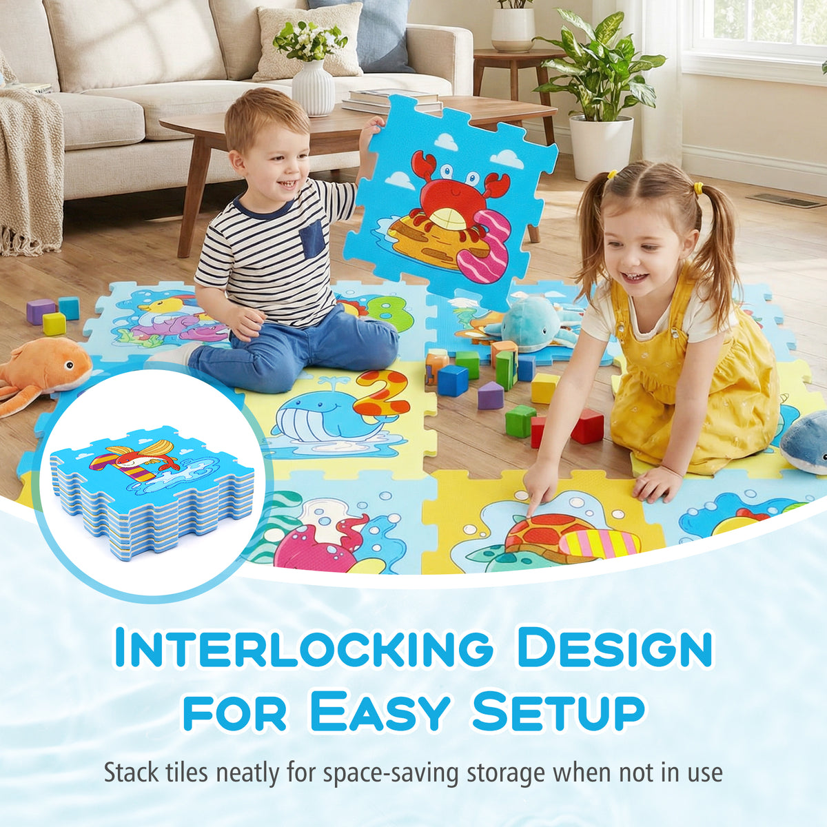 Interlocking Baby Play Mat with Animals and Numbers - Style 2, 8 Pieces