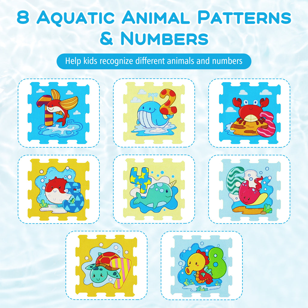 Interlocking Baby Play Mat with Animals and Numbers - Style 2, 8 Pieces