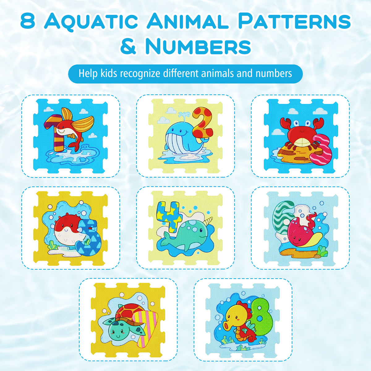 Interlocking Baby Play Mat with Animals and Numbers - Style 2, 8 Pieces