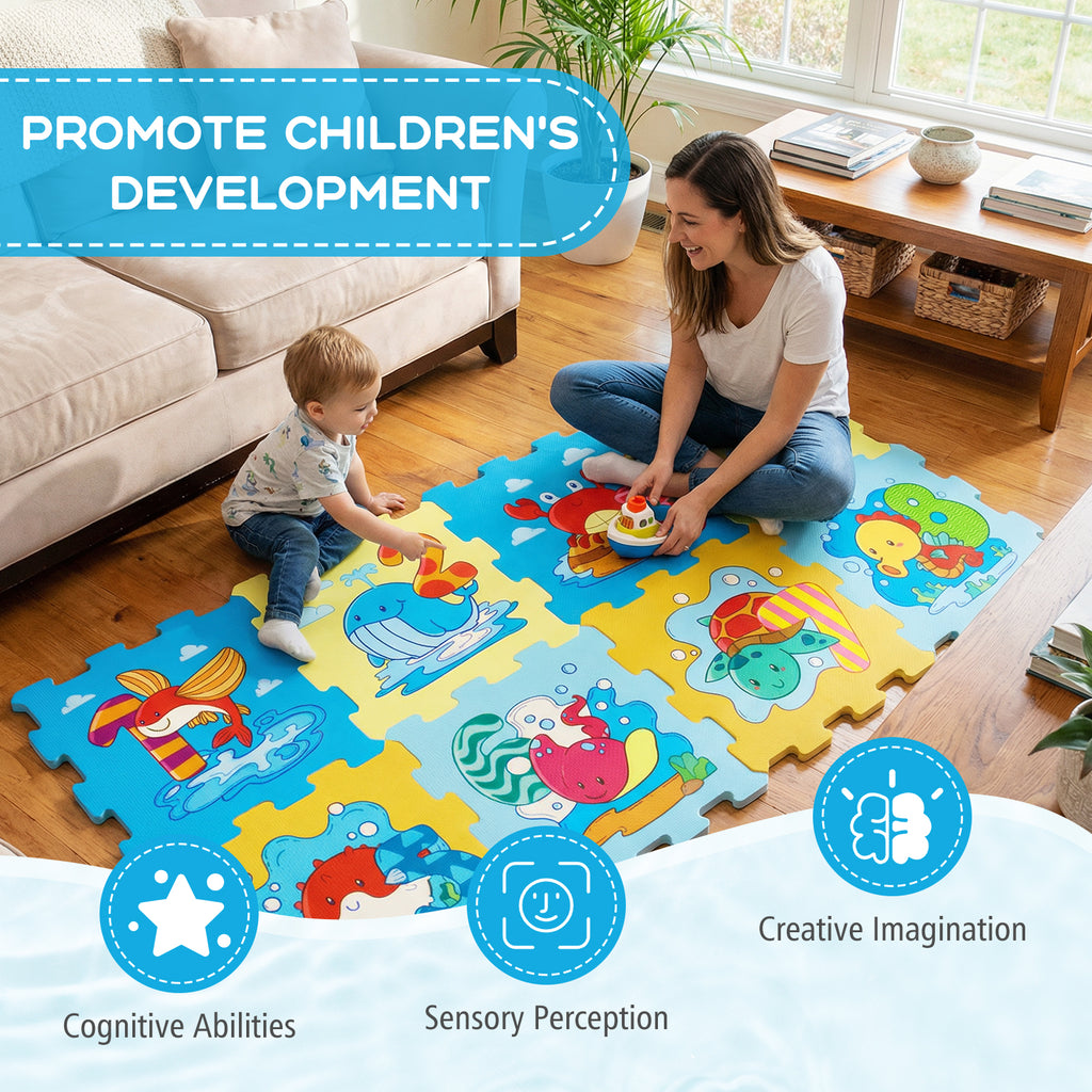 Interlocking Baby Play Mat with Animals and Numbers - Style 2, 8 Pieces