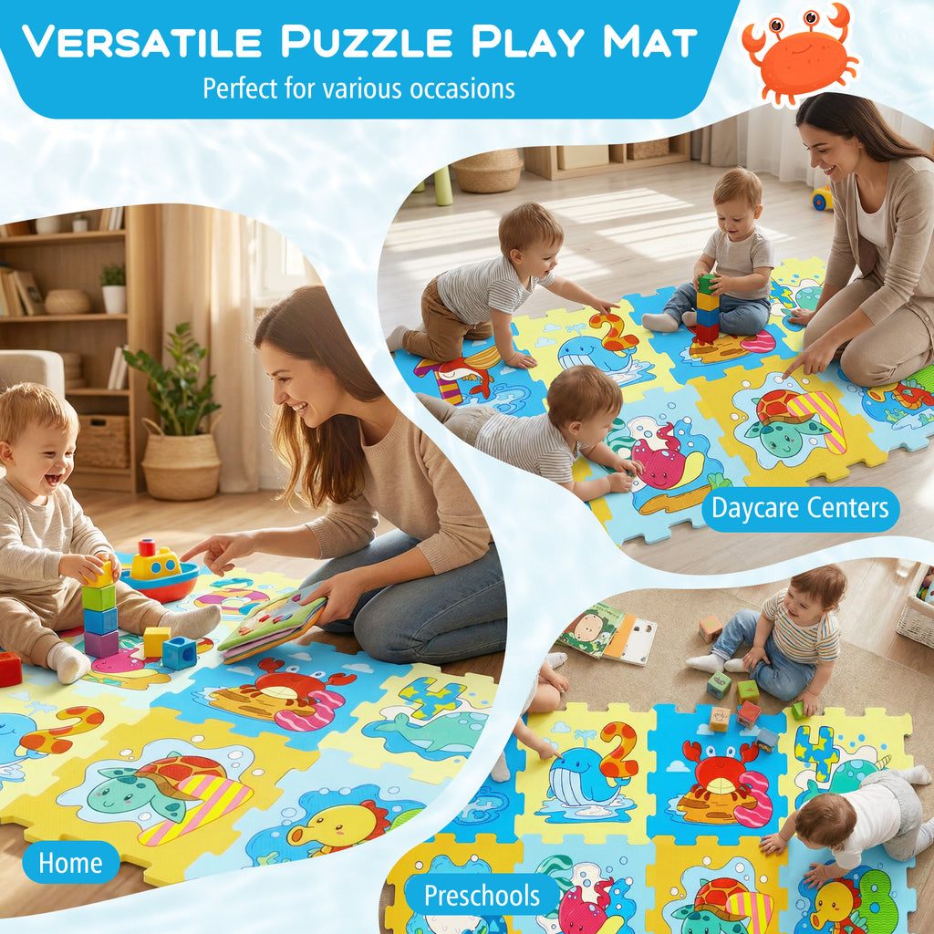 Interlocking Baby Play Mat with Animals and Numbers - Style 2, 8 Pieces