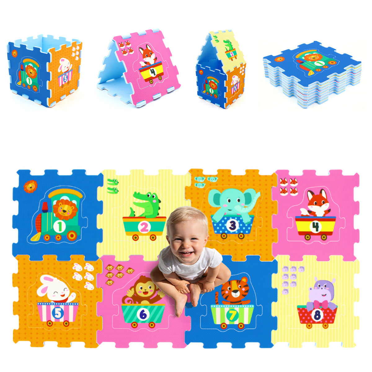 Interlocking Baby Puzzle Tiles with Educational Numbers Style 3 - 8 Pieces