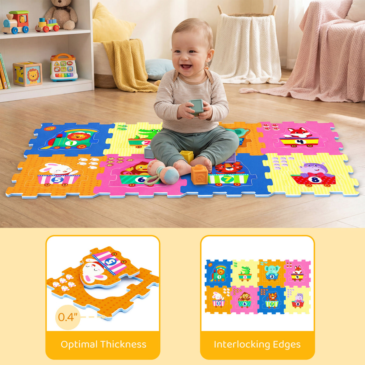 Interlocking Baby Puzzle Tiles with Educational Numbers Style 3 - 8 Pieces