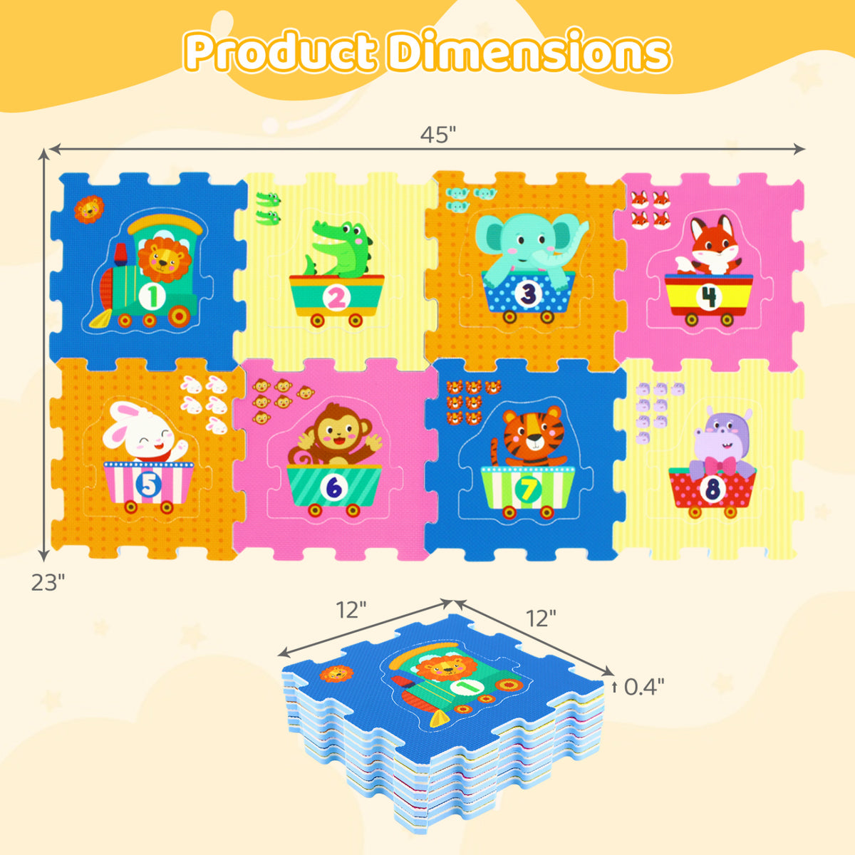 Interlocking Baby Puzzle Tiles with Educational Numbers Style 3 - 8 Pieces