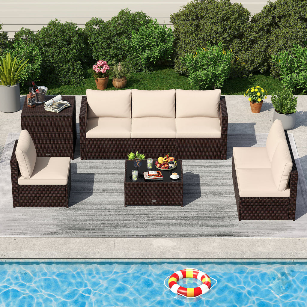 8 Piece Patio Furniture Set with Storage Box and Tempered Glass