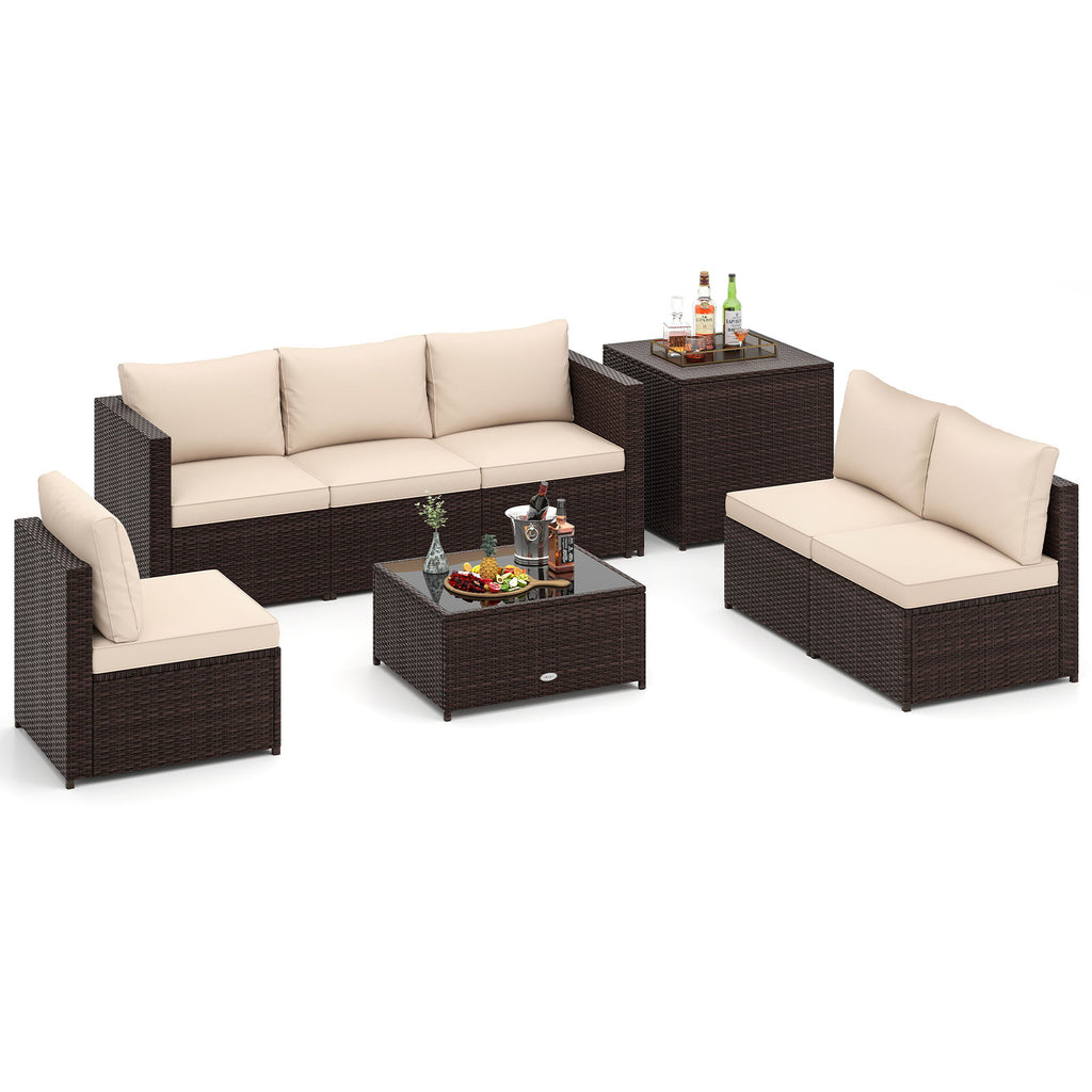 8-Piece Rattan Sofa Set with Storage Table - Gray & Turquoise