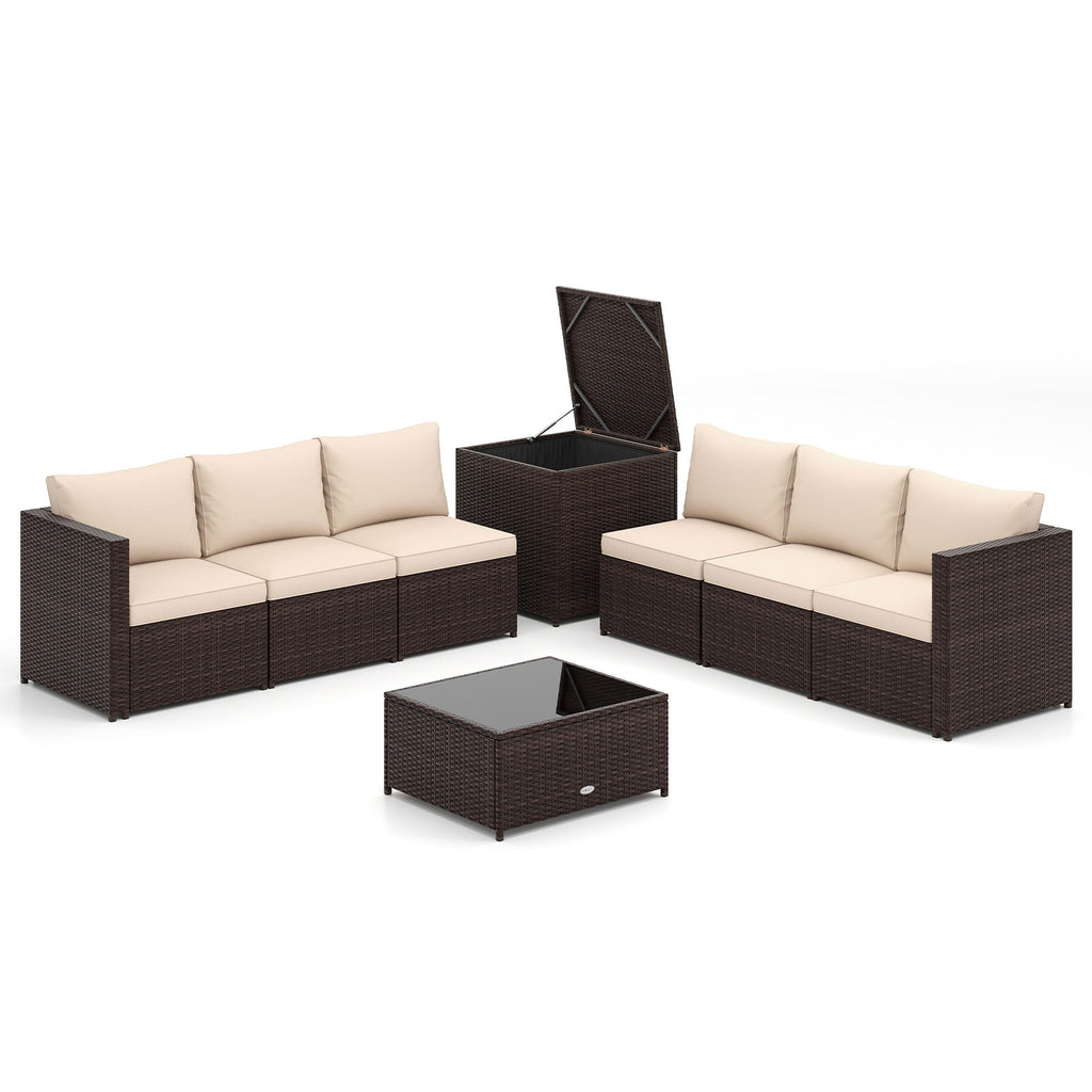 8 Piece Patio Furniture Set with Storage Box and Tempered Glass