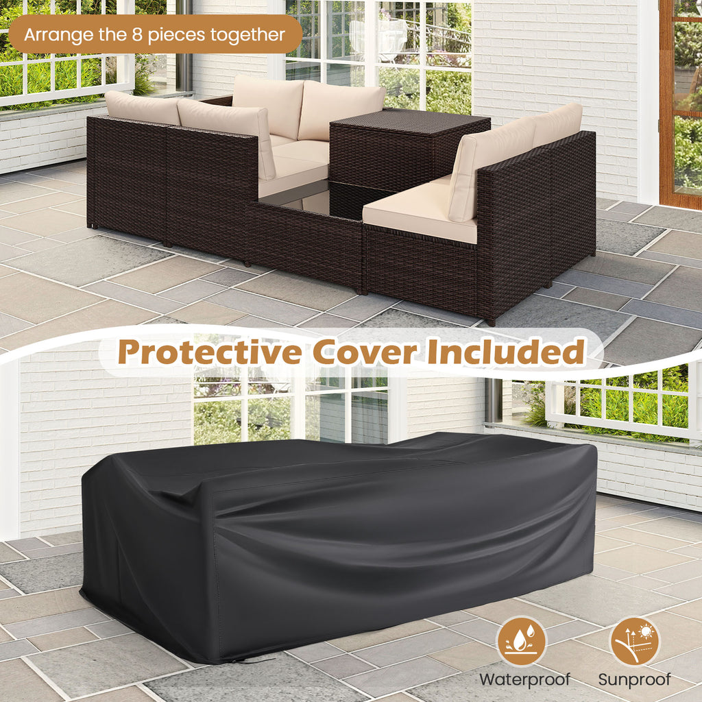 8 Piece Patio Furniture Set with Storage Box and Tempered Glass